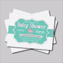 14 шт/лот пользовательские серый шеврон Baby shower приглашения на день рождения вечерние украшения для маленьких девочек душ Декор
