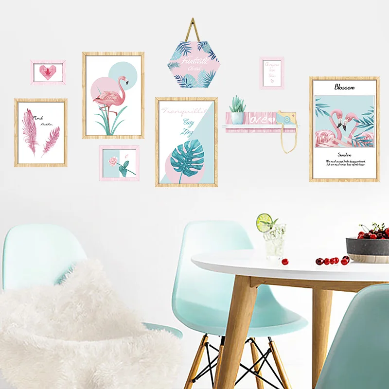 

Ins home decoration flamingo photo frame wall stickers girl heart cute pink dormitory bedroom living room plant poster sticker