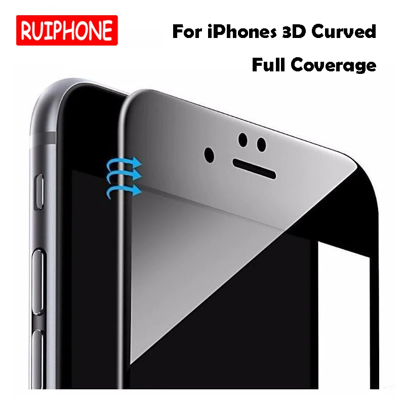 Beste 3D 9 H Gebogen Rand Volledige Cover Gehard Glas Voor iPhone 7 6 s 6 s 8 Plus X Premium screen Protector Gehard Protective Cover