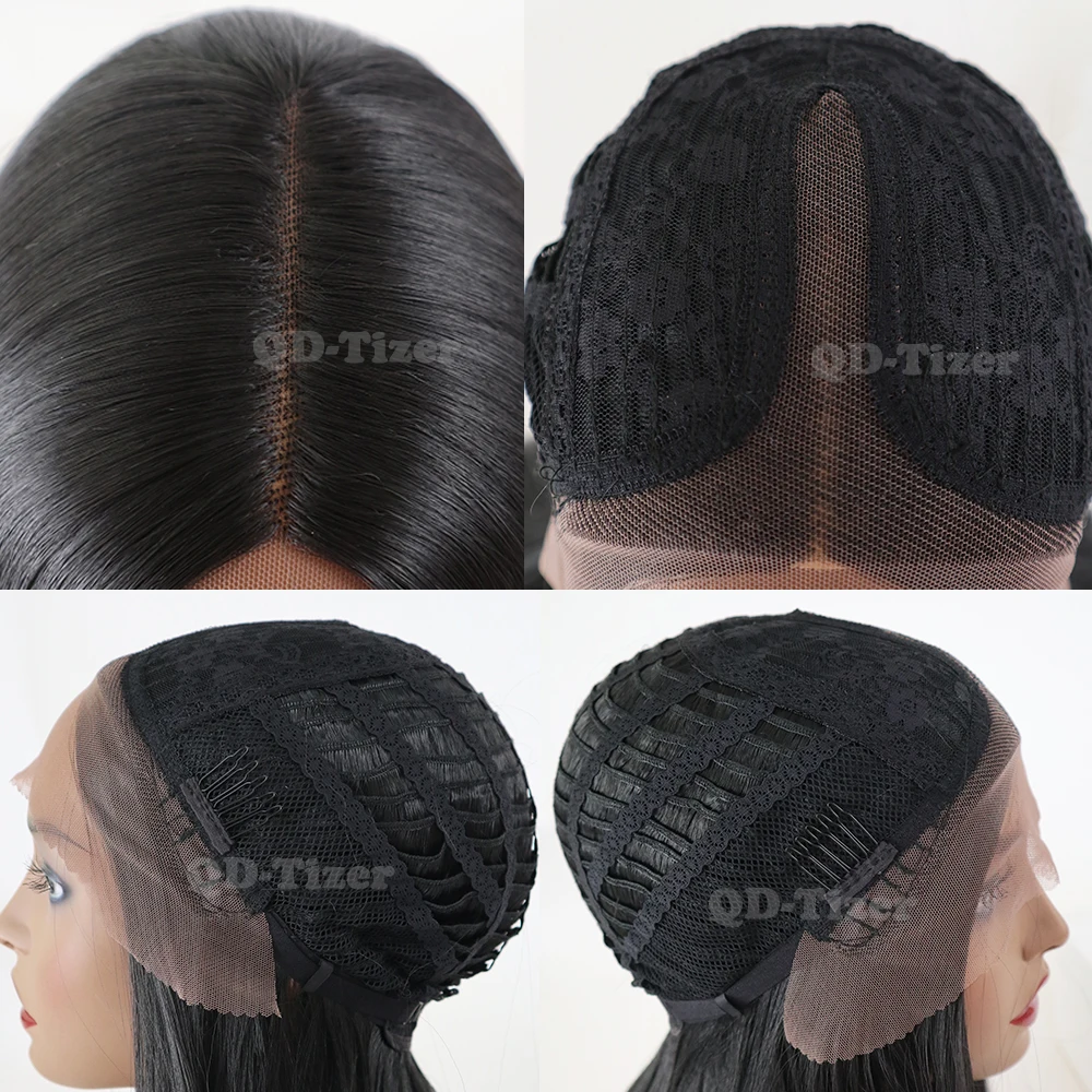QD-Tizer Hair Long Straight Hair Lace Wigs Natural Soft Hair Glueless Heat Resistant Synthetic Lace Front Wigs for Black Women