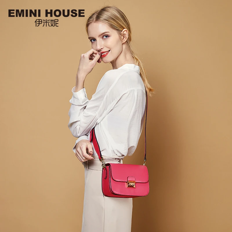 EMINI خمر رفرف قفل أكياس تقسيم الجلود حقيبة كتف الأزياء Crossbody حقائب عالية الجودة المرأة حقيبة ساعي