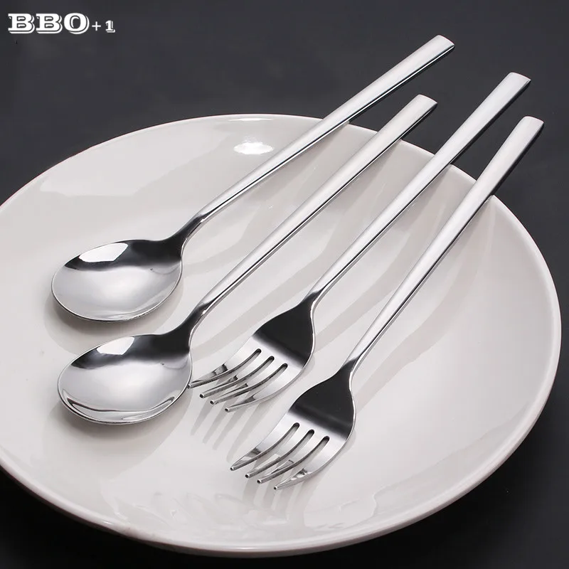 

4pcs 8.5'' Korean Spoon and fork set Stainless steel Flatware set Long handle Tableware Dinner Spoon Cutlery Dinnerware set