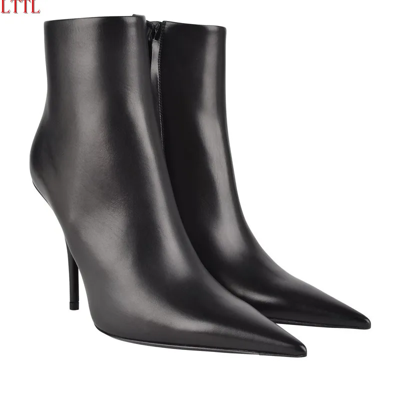 2017 black red white genuine leather Short Boots high heels high quality pointed toe runway style Ankle Boots for women shoes шапка kusto steam short red white