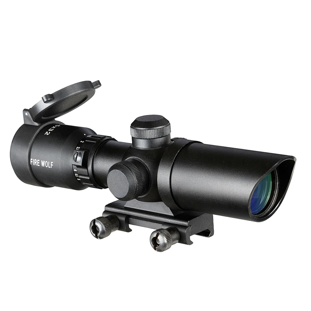

FIRE WOLF 1.5-5X32 Short Scope Hunting Red Dot Green Illuminated Optical Sight Rail 20mm Crossbows For Hunter Airsoft Weapons