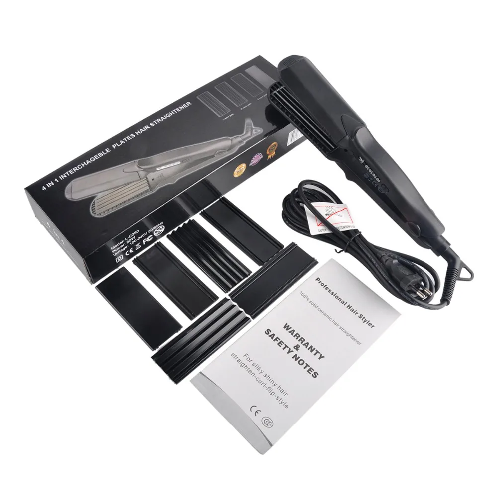 

4 IN 1 Interchageble Plates Hair Straightener 100% Solid Creamic Straightener Iron PTC Fast Heating Hair Styling Tools