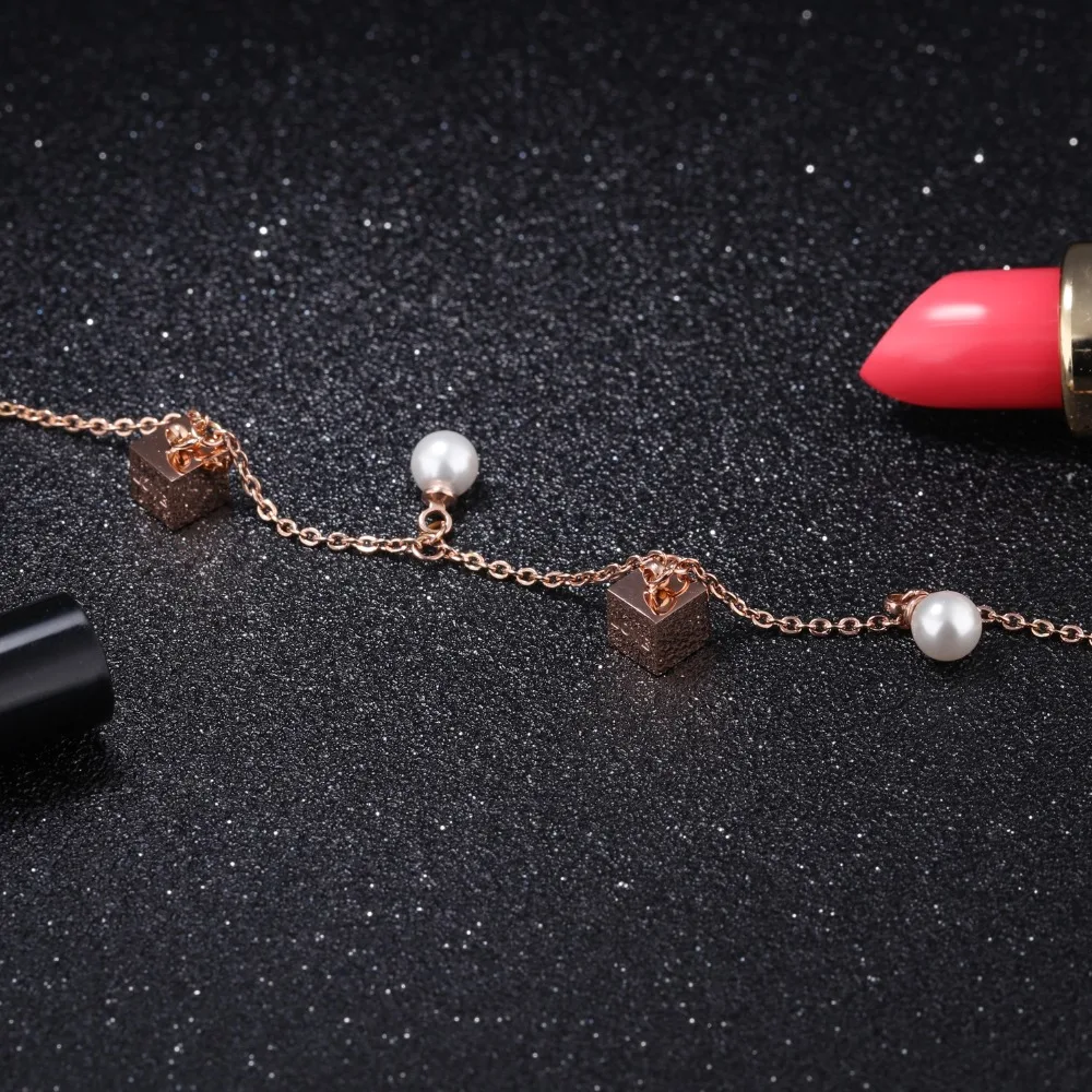 FATE LOVE Brand Women Statement Simulated Pearl Bracelets & Bangles Chain Link stainless steel Luxury Fashion Jewelry