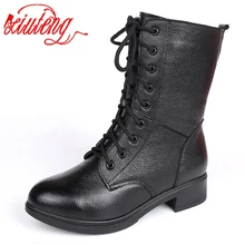 Xiuteng Winter Women's Boots Plush Inside Cotton Genuine Leather Black Ankle Boots Lace Up Warm Waterpfoof Snow Female Shoe