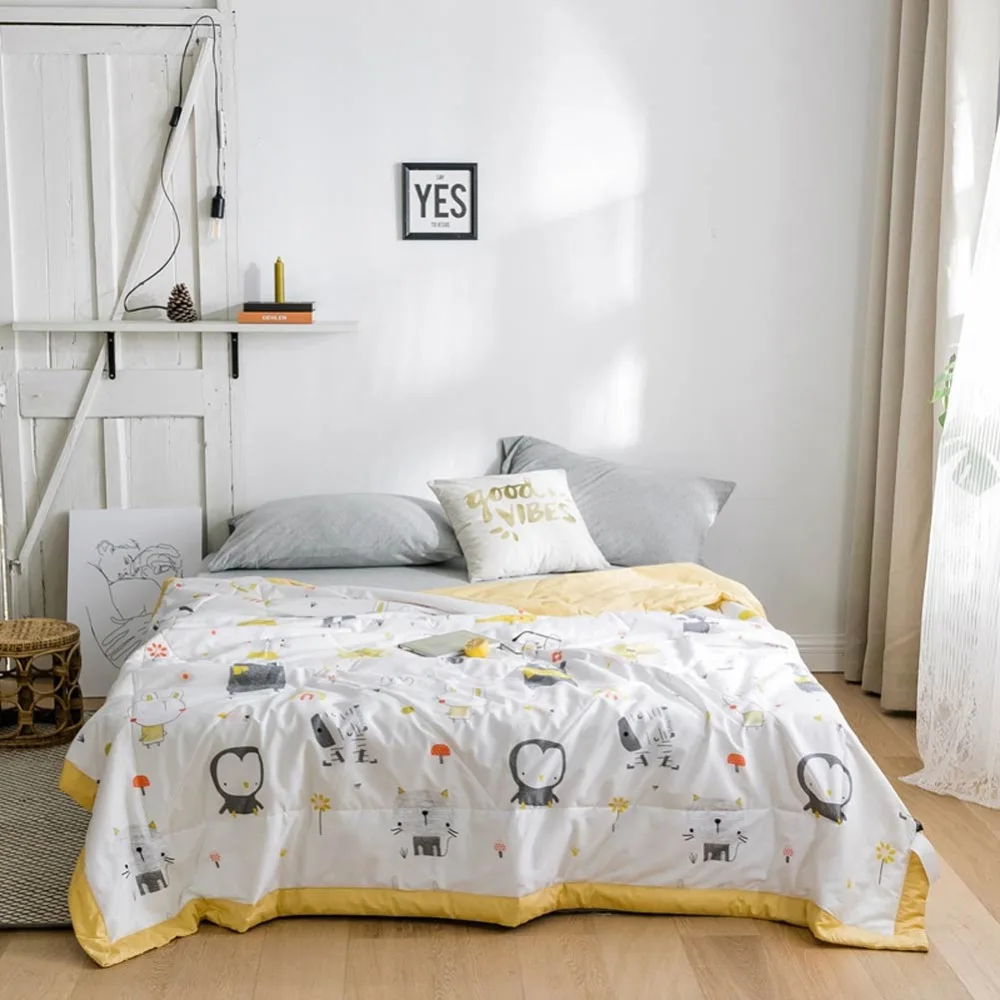

2019 INS Zoo Animals Cartoon Stitching Comforter Summer Quilt Cotton Fabric Quilting Blanket Twin Full Queen Size Bedspread