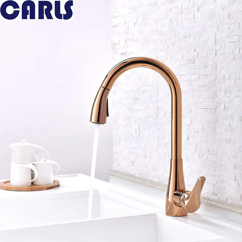 CARLS Brass can stretch rotary kitchen faucet kitchen sink faucet basin rose gold Xicai undercounter telescopic faucet F3020-2 CARLS Brass can stretch rotary kitchen faucet kitchen sink faucet basin rose gold Xicai undercounter telescopic faucet F3020-2