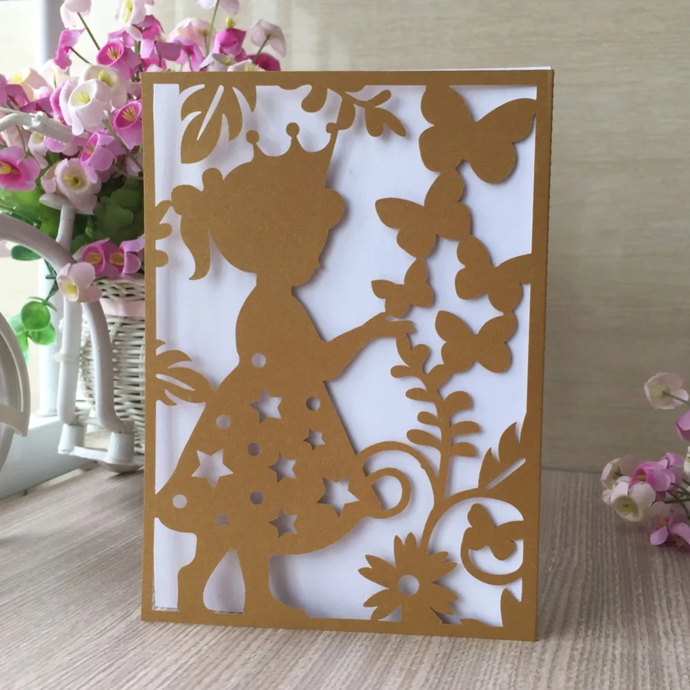 

100Pcs Baby Shower Girl 1st Birthday Decoration Invitation Card Christening & Baptism Pearliscent Paper Event & Party Supplies