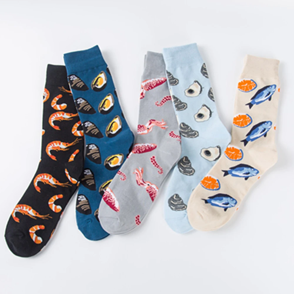 Mens Cotton Socks Seafood Animal Alien Novelty Funny Fish Shrimp