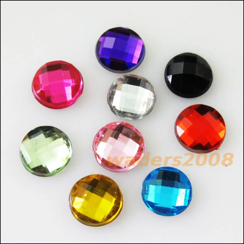 

70Pcs Mixed Faceted Round Acrylic Plastic Rhinestone Flat Back 10mm