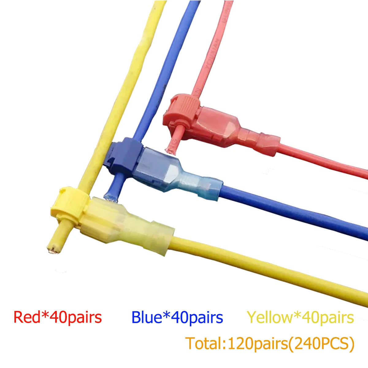 240 шт t-образные соединители для проводов, самоочищающиеся быстроразъемные клеммы для электрических проводов, изолированные быстроразъемные клеммы