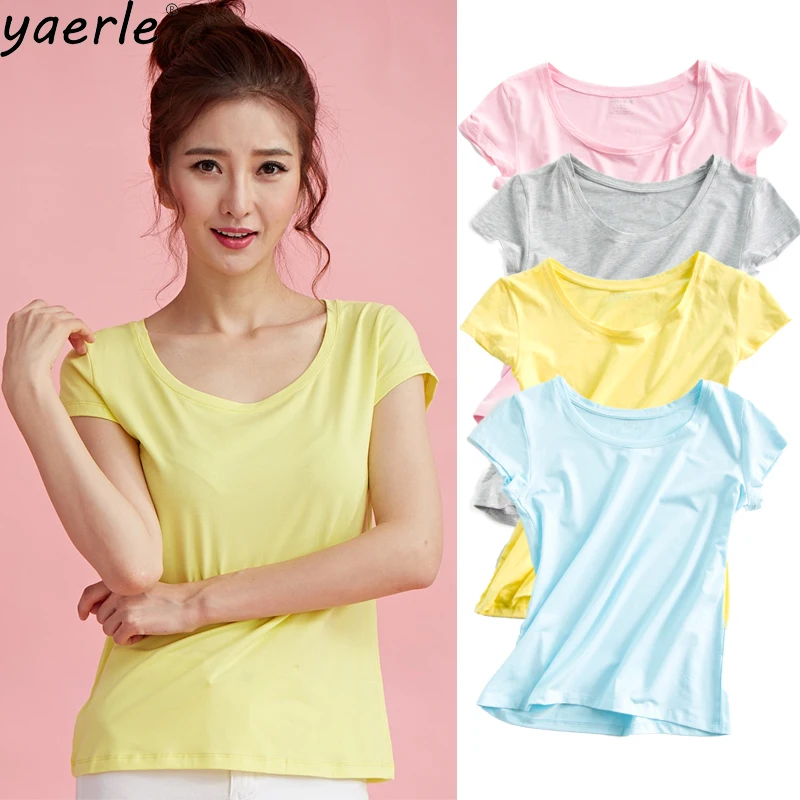 T shirt women candy color o neck short sleeve solid slimming summer tops casual cotton modal