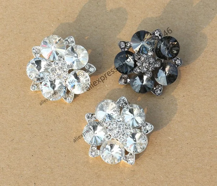

1pcs/lot fashion 28mm round flower diamante grey clear crystal decorative button for women over coat bag sewing embellishments