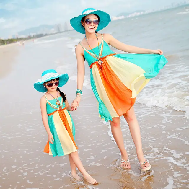 family look Colorful Vestidos Dresses Fashion Family Clothing Summer