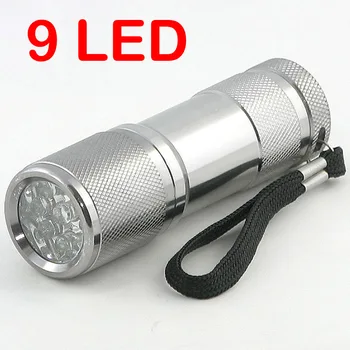 

500pcs/lot Mini Portable Aluminum 9 LED Flashlight White Light LED Torch