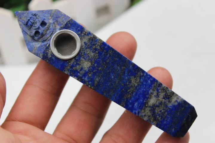 

103 grams of natural quartz crystal blue crystal skull smoking pipe to heal