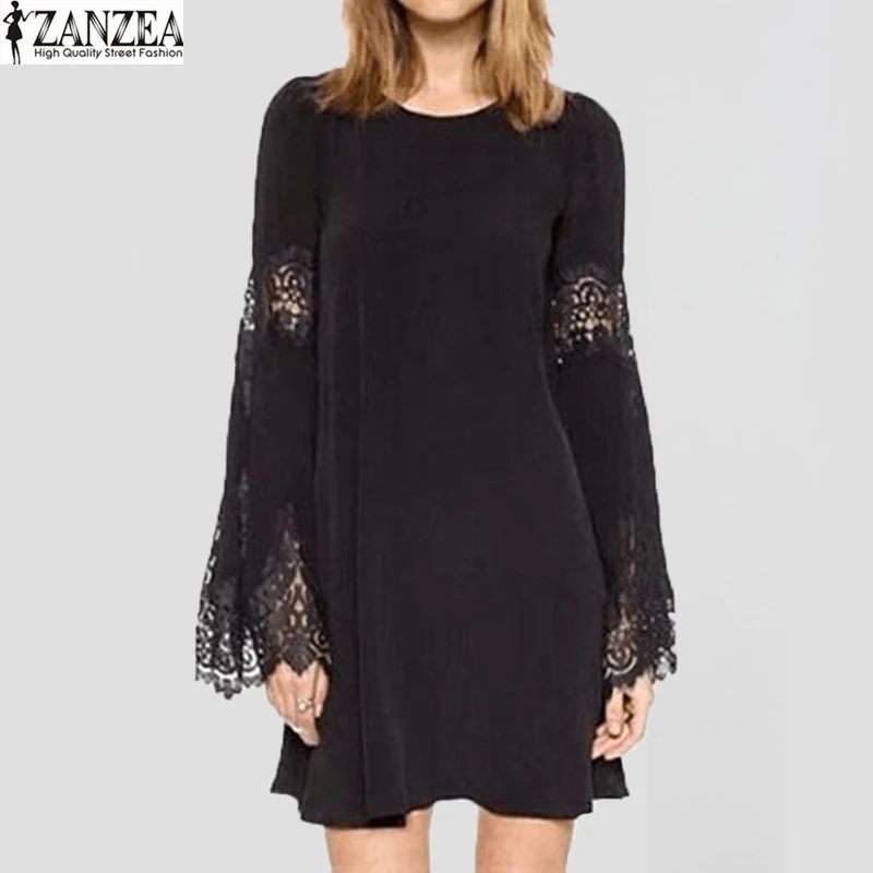 Zanzea S-5XL المرأة الصيف الربيع المتضخم الرباط الكروشيه الجوف خارج فضفاض بوهو شاطئ حزب البسيطة قميص اللباس vestido Zanzea S-5XL المرأة الصيف الربيع المتضخم الرباط الكروشيه الجوف خارج فضفاض بوهو شاطئ حزب البسيطة قميص اللباس vestido