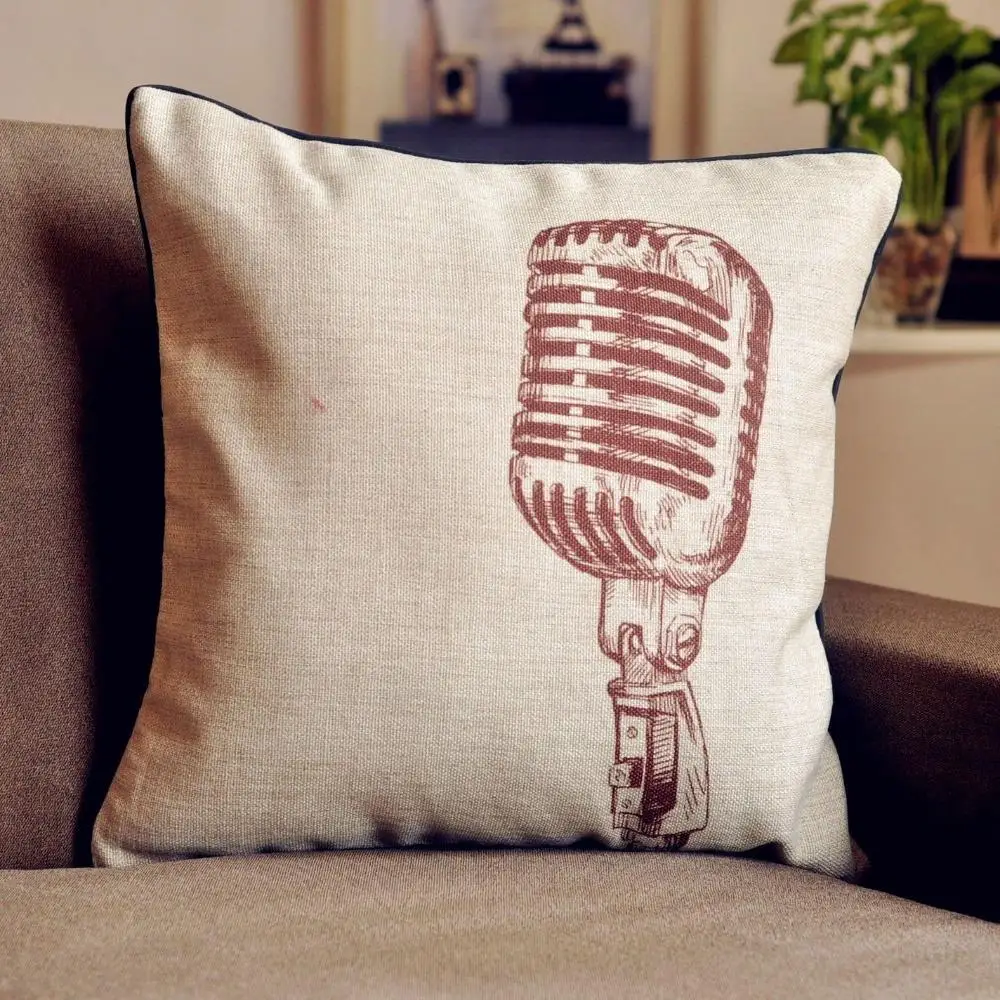 

Vintage Retro Microphone cushion cover Linen Pillow cushion for car office Home Decor sofa cushions 1PCS Pillows 45*45cm