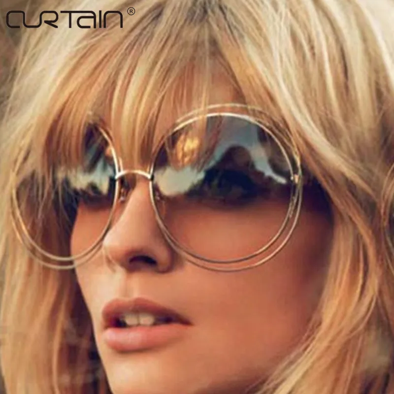

CURTAINVintage Round Big Size Oversized lens Mirror Brand Designer Pink Sunglasses UV400 Women Sun Glasses Female Oculos De Sol