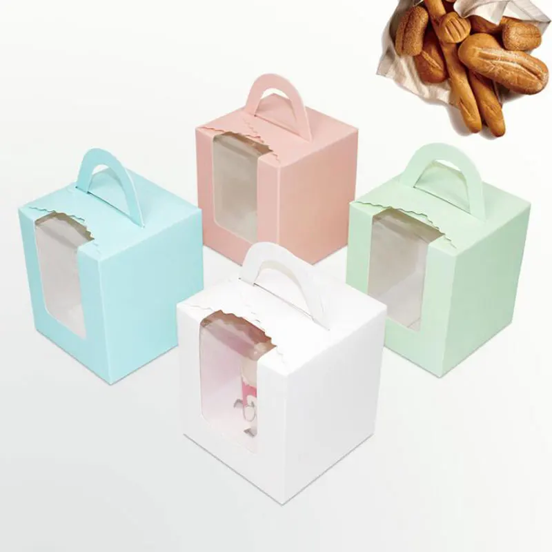 

20pcs/lot Single Holes Cavities Paper Muffin Box with PVC Window Cupcake Packaging Box with Bottom Bracket Pudding Pastry