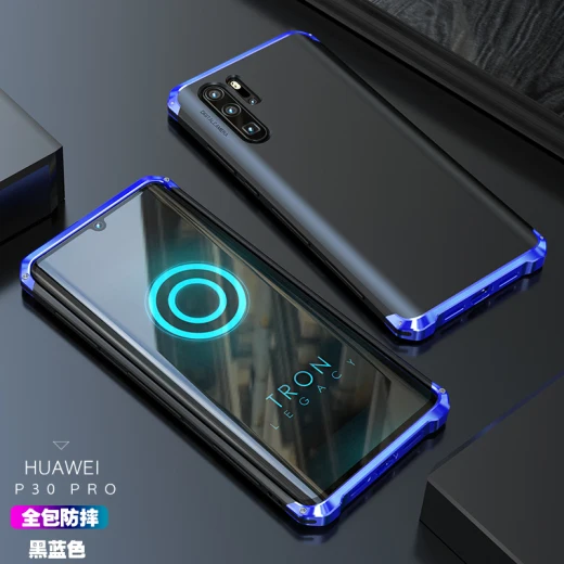 Высококлассный противоударный чехол для huawei P30PRO с металлической рамкой из поликарбоната, бампер из алюминиевого сплава P30 Pro, Текстурированный чехол - Цвет: P30 PRO Black Blue