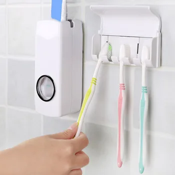 

Fashion Automatic Toothpaste Dispenser With Five Toothbrush Holder Stand Wall Mount Bathroom Toothbrush Family Sets Rack