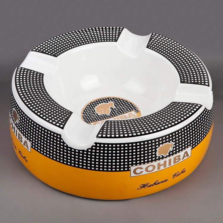

Popular COHIBA Gadget Ceramic Large Size Round Cigar Ashtray with 4 Rests