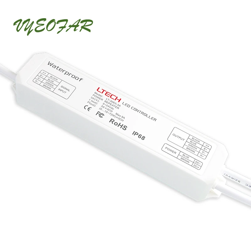 

New LTECH Led RGB Strip Power Repeater Controller DC 5V -24V 3A*3CH 9A Output IP68 Waterproof Rgb Led strip power Amplifier