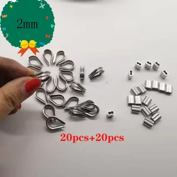 

20pcs Diameter 2mm Sleeves Aluminium Oval Double Hole and thimble rope for Crimping Wire Rope