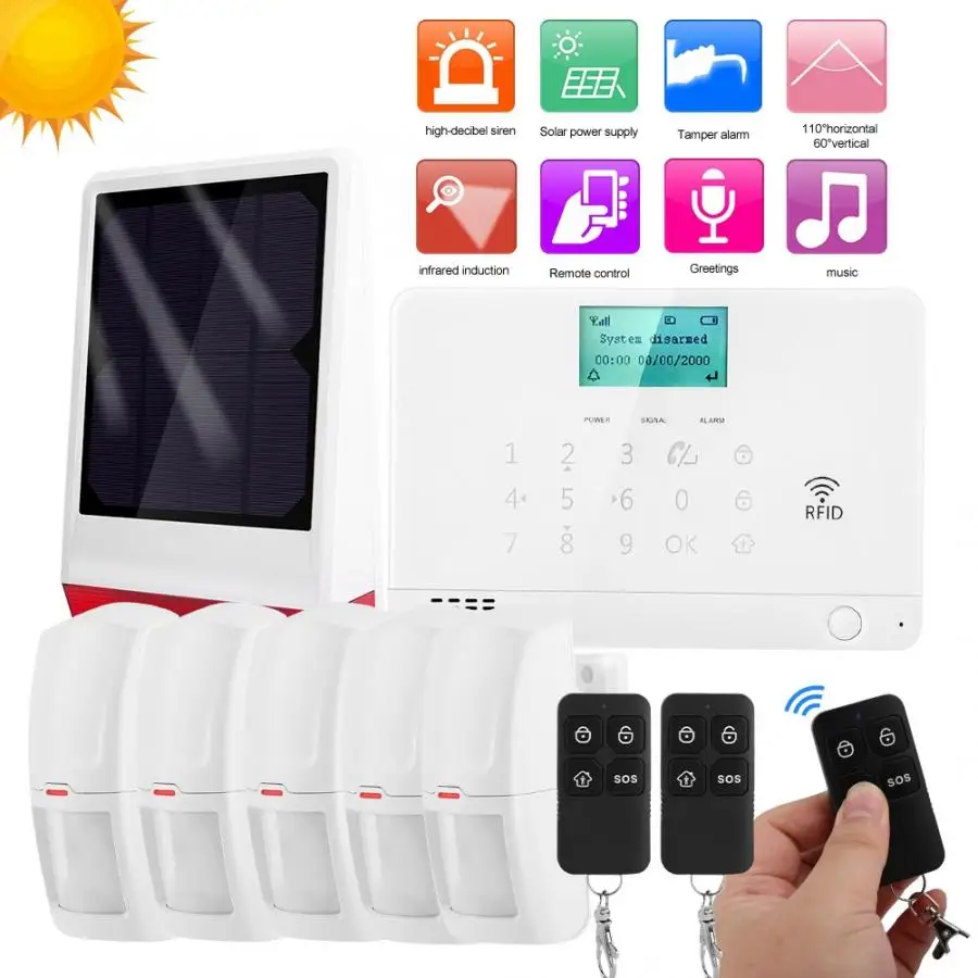 

Wireless Burglar Smart Alarm IR Home Security Alarm Kit Solar Powered Siren 2019