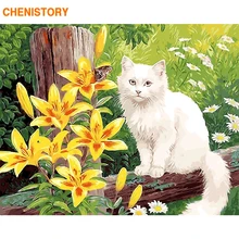 Chenistory Безрамная белая кошка животное DIY картина по номеру Современная Настенная картина Картина с каллиграфией для домашнего декора 40x50 см