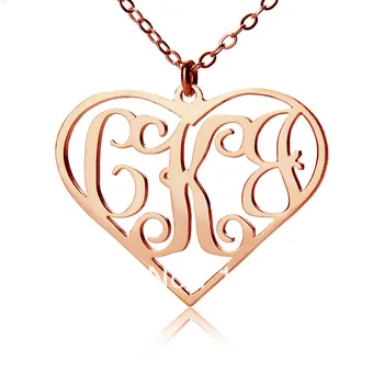 

AILIN AILIN Free shipping -Personalized name rose Gold Color Color Sterling Silver Heart shape Monogram Necklace 1.25