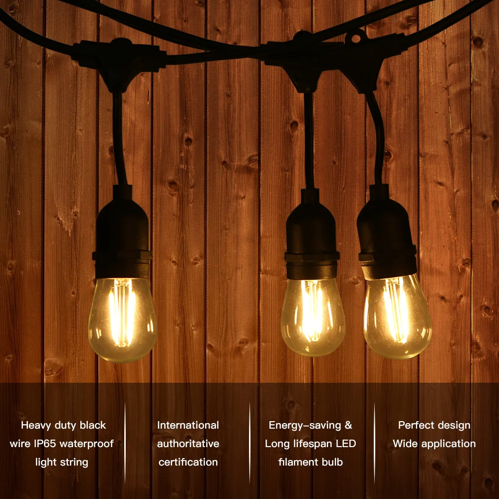 

Tomshine 22.5W Waterproof String Light Backyard Patio Light Decor Outdoor Garland Wedding E27 Base ST45/S14 Bulb String Light