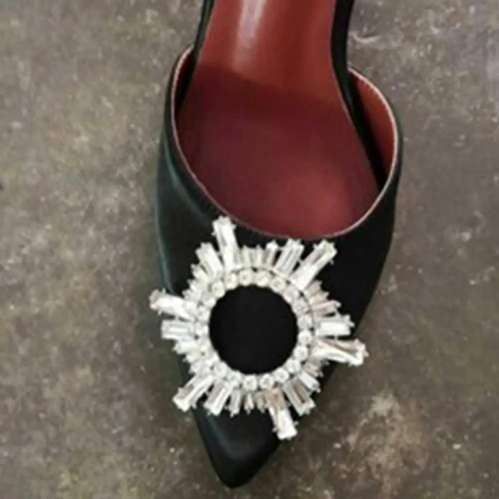 WEIQIAONA/пикантные женские модные туфли с острым носком и ремешком на лодыжке; грубые шелковые женские свадебные босоножки на высоком каблуке - Color: black 6cm