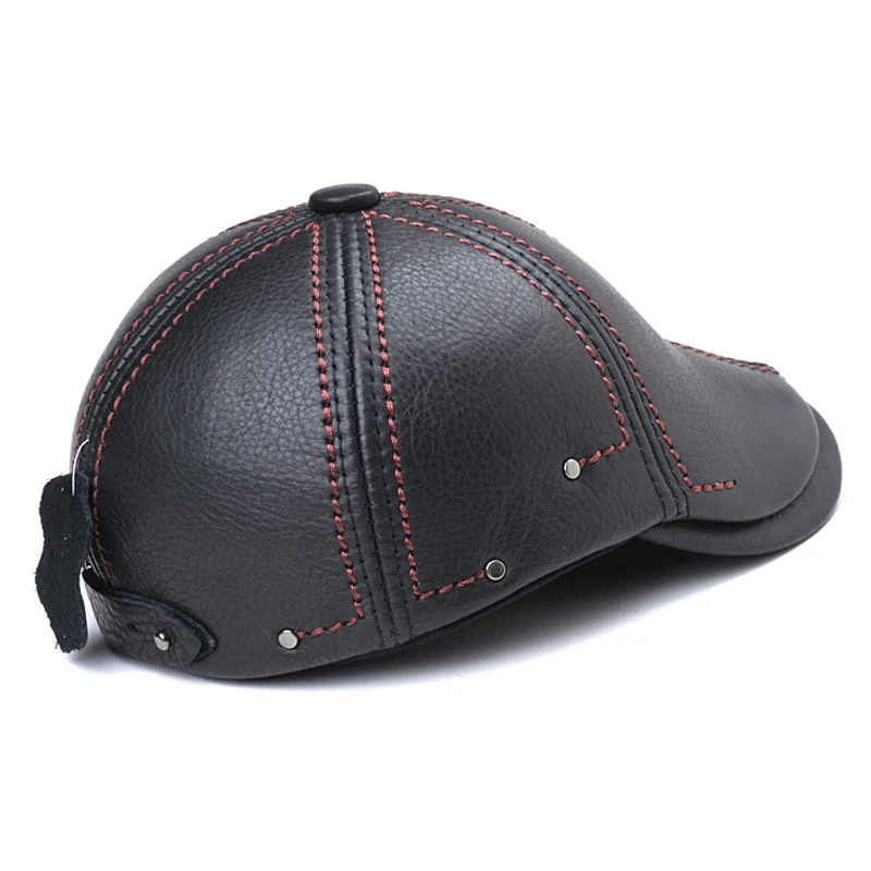 US $36.55 Svadilfari New 2018 Leather Windproof Duckbill Man Women Cap Cowhide Gorras Black Ear Casquette Hats For Male Berets