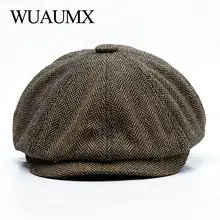 Wuaumx-casquettes unisexe pour hommes | chapeau chaud Tweed octogonal pour hommes, casquettes de détective rétro, chapeau plat, collection automne hiver