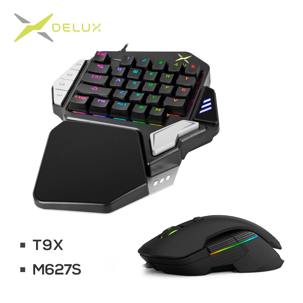 DELUX T9X Проводная игровая клавиатура с RGB подсветкой M627S Проводная игровая мышь RGB dpi 5000 геймерская игровая мышь для ПК комбинации клавиш