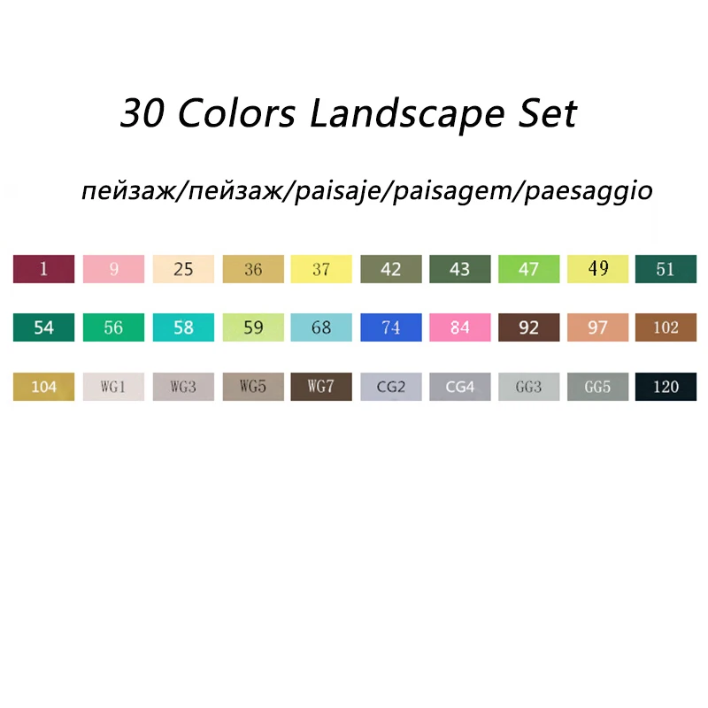 TouchFIVE 12/30/36/40/48/60/72/80/168 Цвета маркер для рисования набор маркер для рисования с двумя головками рисунок художественная кисть ручки для художника для рисования - Цвет: 30 Landscape Set