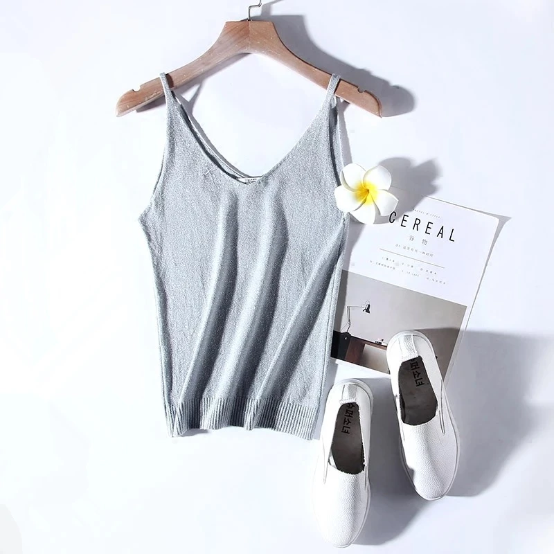 

Marwin New-coming Summer Autumn Silm Sexy V-neck Knit Shiner Base Shirt Gallus Waistcoat Women sweater