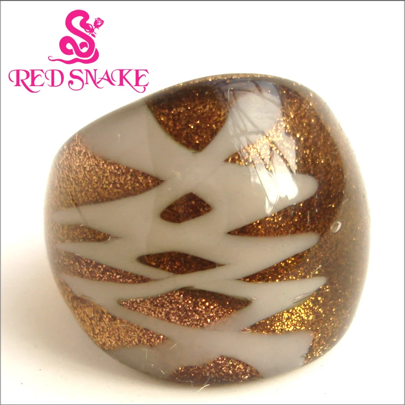 

RED SNAKE Fashion Ring Pure Handmade Golden sand bottom color with gray Crossed Wires Murano Glass Rings