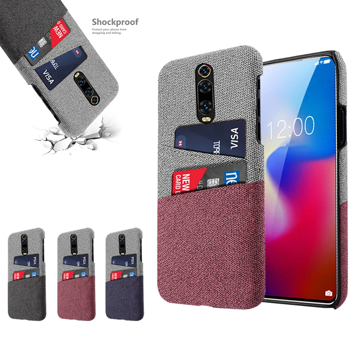 

For Xiaomi Redmi Note 7 Mi 9 Case Fabric Cloth Woven Cards Holder Slim Hard PC Back Cover For Mi 9T Mi 9 SE Redmi 7A Y3 K20 Case