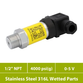 

0 4000 psi, pressure sensor transmitter, general application, 3 wires signal 0 5V, 12 npt thread + Hirschmann, diaphragm ss 316L