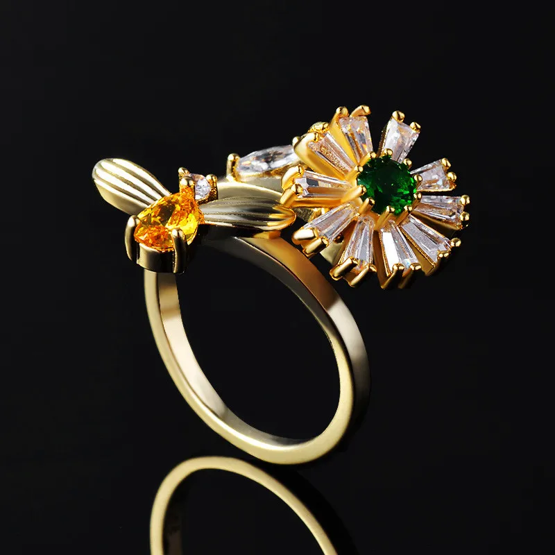 

Cute Female Animal Flower Adjustable Ring Vintage Gold Filled Love Wedding Ring Minimalist Promise Engagement Rings For Women