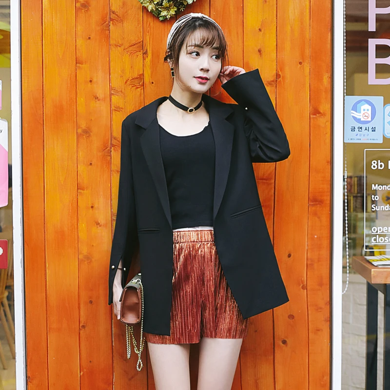 Korean Fashion Jakcets Long Sleeve Casual Womens Blazers Suits OL Black