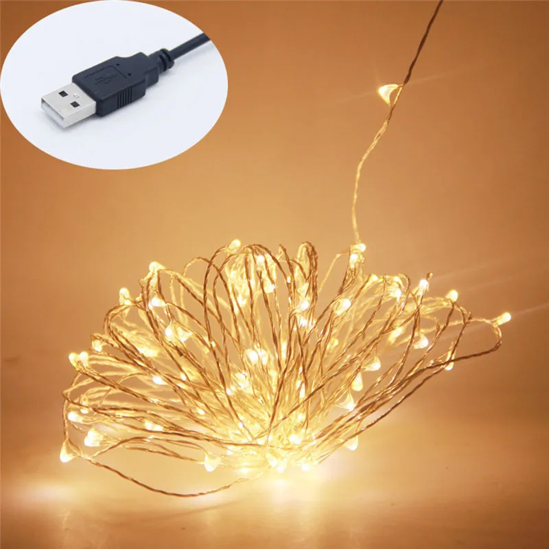 

Waterproof 10M 33FT 100 Led USB Outdoor Copper Wire String Lights Festival Wedding Garland Fairy Light Party Home DIY Decor