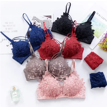 

Women Lingerie Sexy Lace Bra Wine Red Brassiere Fashion Seamless Push Up Bras Women Underwear Floral Wireless Adjusted Bralette
