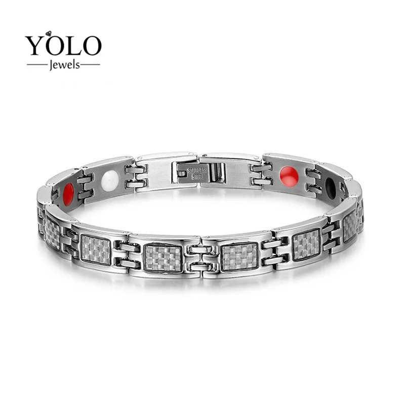 

Men's Fashion Stainless Steel silver Color Magnetic Bracelet Never-oxidize Hypo-allergenic Gift for Boyfriend Square Statement