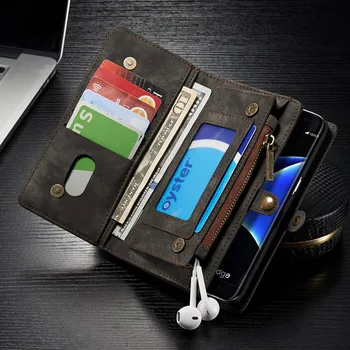

Wallet Bag For Samsung Galaxy S7 Edge S8 Plus flip Magnetic Multifunctional Card holder Retro Leather Case 2 In 1 Detachable